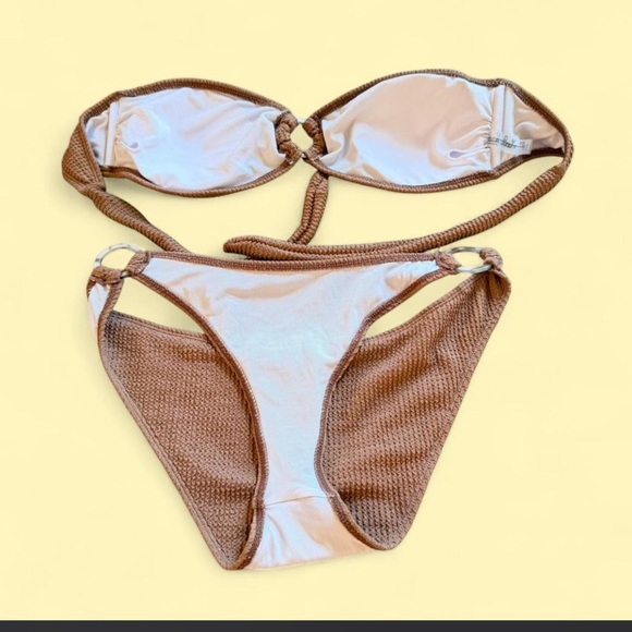 Zaful Textured Tan Ribbed Bikini Set - Picture 3 of 4